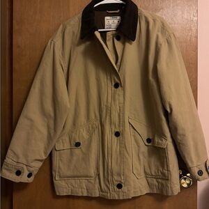 Classic Oversized Tan Barn Jacket with Black Details